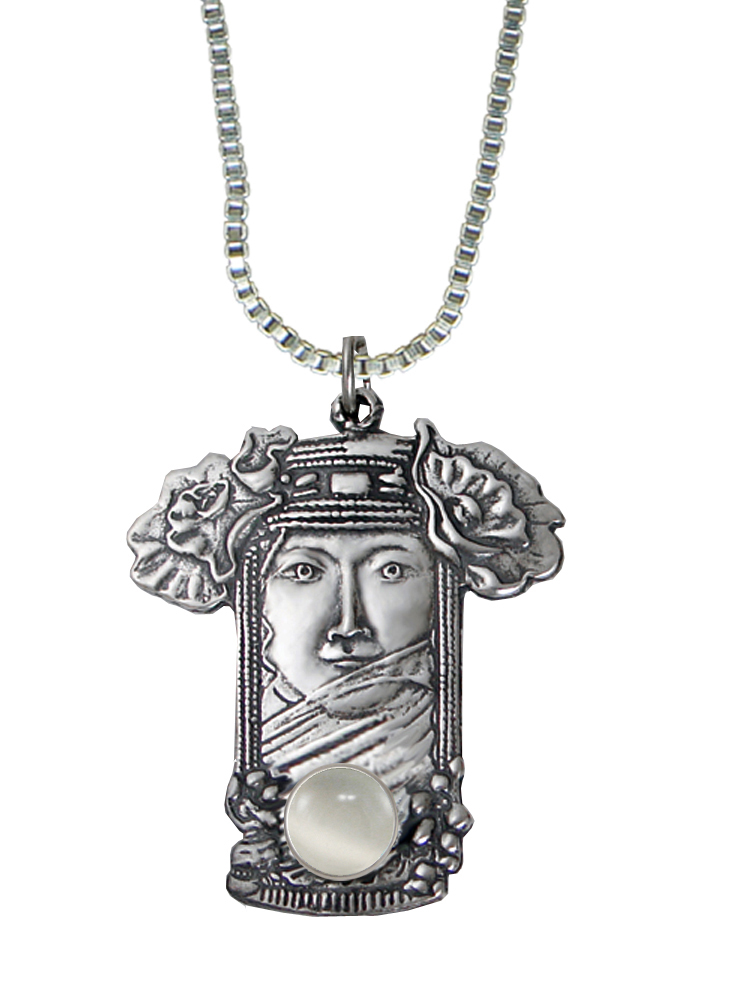 Sterling Silver Veiled Woman Maiden Pendant With White Moonstone